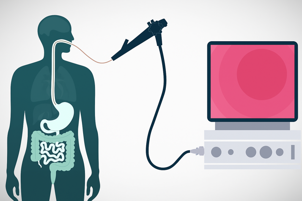 Illustration of a person ingesting the MiGUT device, which transmits real-time Gastrointestinal Electrophysiology signals from the stomach to an external receiver, with a zoom-in showing the electrode interface and a schematic of impedance-based contact detection using Sciospec technology.